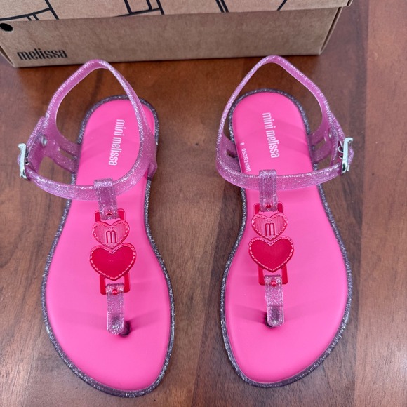 Mini Melissa Other - Mini Melissa Solar Scented Glitter Pink Heart T-Strap Jelly Sandals Kids USA 12